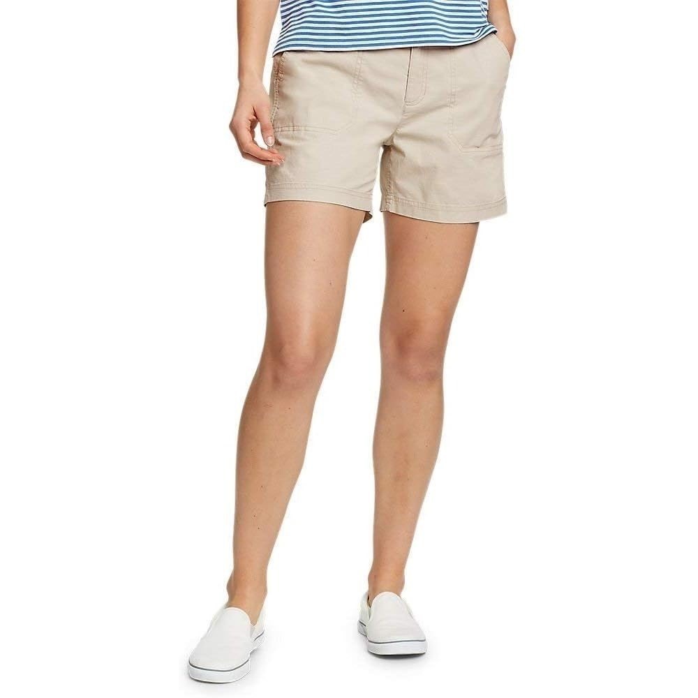 NWT Eddie Bauer Women Ripstop Shorts Khaki Tan 5" Inseam Utility Outdoor SZ 16 - Picture 2 of 5